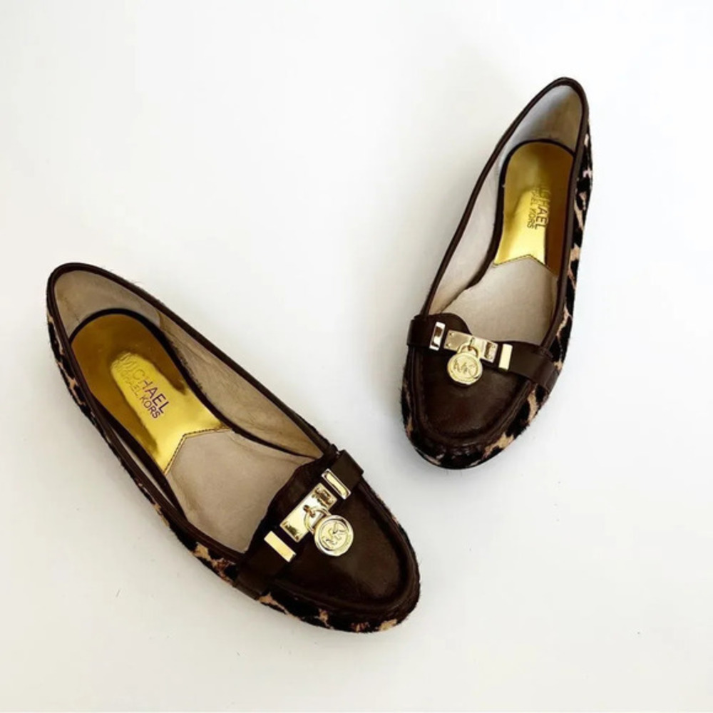 MICHAEL Michael Kors Size 7 Leopard Calf Hair Leather Loafers Logo Hardware MK - Picture 11 of 11
